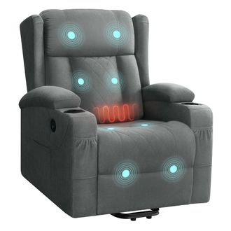 Woltu Woltu Sill&oacute;n Reclinable El&eacute;ctrico Con Masaje, Tejido De Rizo, Con Elevador, Calefacci&oacute;n, Reposapi&eacute;s, Bolsillos Laterales, Puerto Usb Y Portavasos, Gri