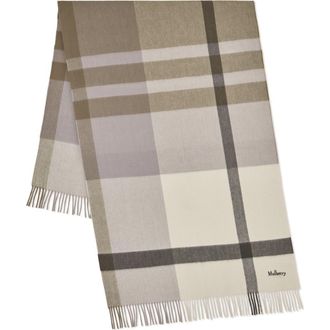 Mulberry Large Check Merino Wool Scarf in Eggshell-Olive at Nordstrom