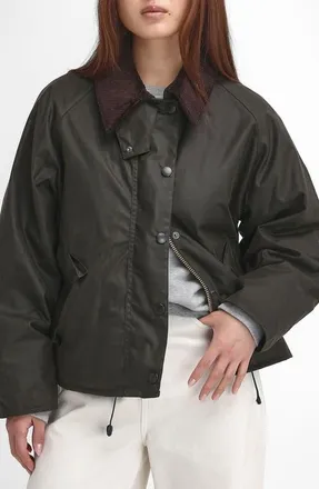 Barbour Transport Waxed Cotton Jacket in Olive/classic at Nordstrom, Size 12
