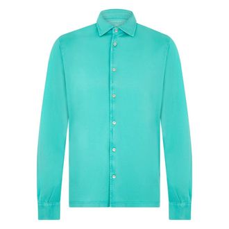 Fedeli Turquoise overhemd lange mouwen- veelzijdige look - Heren - Casual Overhemden - Blauw - XL - Katoen - Overhemden