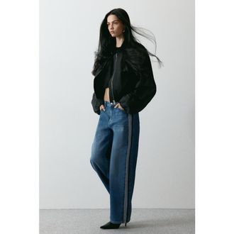 H&M Wide Regular Side-striped Jeans in Denim Blue/dark Blue at Nordstrom, Size 10