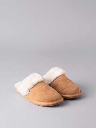 Lakeland Leather Womens Ladies Sheepskin Slider Slippers in Tan - Size UK 7