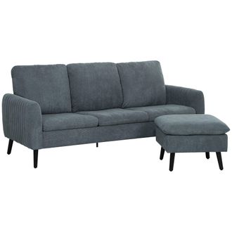 HOMCOM 3 Seater Corner Sofa Couch Settee With Chaise Lounge - Charcoal Grey | TJ Hughes