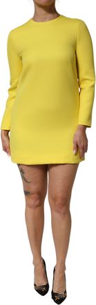 Dolce & Gabbana Yellow Viscose Acetate Mini Long Sleeve Womens Dress