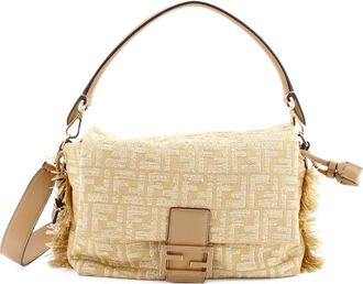 Fendi Mamma Baguette NM Zucca Jacquard and Raffia Medium shoulder bag - Beige