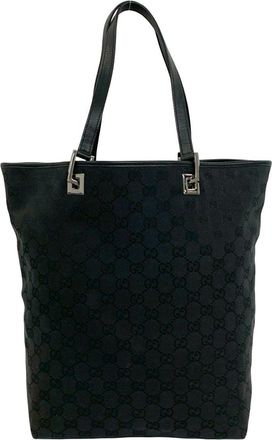 Gucci Black Leather Canvas Handbag Shoulder Bag Tote Bag (Pre-Owned)