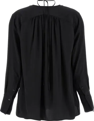 Victoria Beckham Gathered Tie-Detail Silk Blouse - Black
