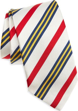 Drake's Super Reppe Stripe Silk Twill Tie in White Navy Yellow Red at Nordstrom