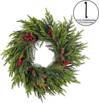 Glitzhome Handmade Christmas Dripping Wreath With Pinecones & Red Berries
