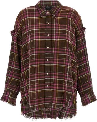 R13 Shredded Seam Drop Neck Shirt - Dames - Overhemden - Veelkleurig - S - Katoen - Overhemden