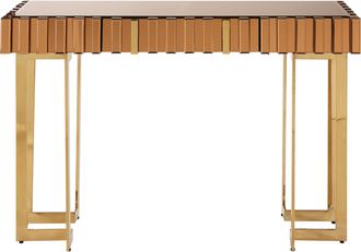 Premier Housewares Reflective Gold Console Table with Drawer, Modern Mirrored Console Table, Gold Metal and Glass Console Table