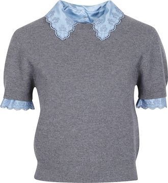 Paco Rabanne Polo Neck Short Sleeve Merino Wool-Cashmere Sweater