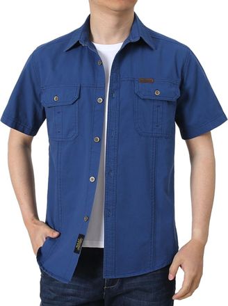 Generic Pocket T Shirts for Men Military Tactical Cargo Shirt Button Down Short Sleeve Tops Outdoor Fishing Camping Solid Tee Playeras para Hombres(Z02-Dark B