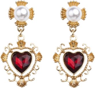 Generic Small Earrings For Women Girl Heart Earrings Vintage Hollow Out Pearl Drop Star Stud For Women (Red, 4. 2X2CM)