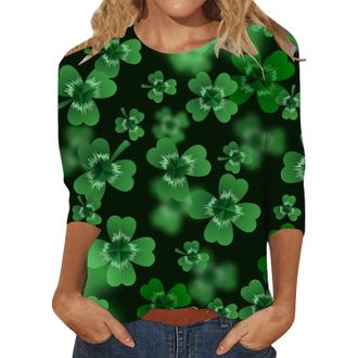 Generic St Patricks Day Shirt Women 3/4 Sleeve Tops Saint Patricks Shamrock T Shirts Irish Clover Blouse s 2026 Graphic Tees(Green3, XL)