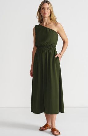 Lands End Creaseless One Shoulder Midi Dress in Dark Cilantro Green at Nordstrom, Size X-Large