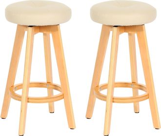 Hhg Hhg - Nunca Usado] Lote De 2 Taburetes De Bar Navan, Taburete De Bar Taburete De Barra, Madera Imitaci&oacute;n Cuero Giratorio, Crema, Patas Claras