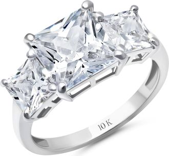 MAX + STONE 10k Yellow or White Gold 4 1/2 Carat Princess Cut Cubic Zirconia 3 Stone Ring
