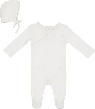 Fragile Rib Modal 2 Piece Romper Set with Contrast Trim Bonnet in Powder at Nordstrom, Size 1M
