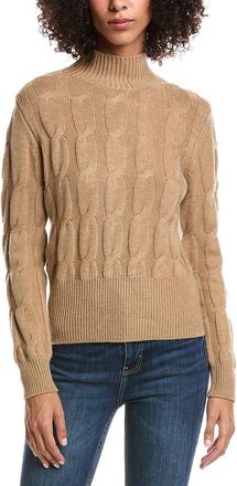Forté Cashmere Cable Wool & Cashmere-Blend Mock Neck Sweater