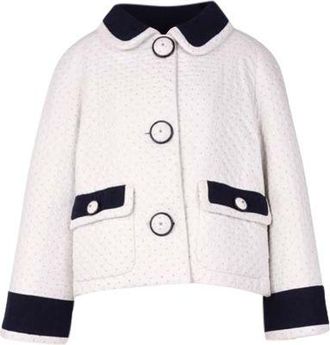 Chanel White and Navy Jacket with CC Button Detail Size XL