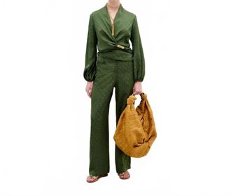 Silvia Tcherassi Emine Jacqaurd Straight Leg Pants In Hunter Green