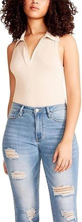 Madden Girl Womens Madden Girl Johnny Bodysuit Almond Spread Collar Sleeveless RED917