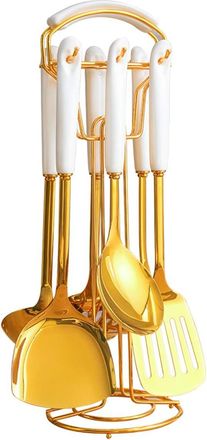 OEM Juego De Utensilios De Cocina De 7 Piezas, Acero Inoxidable 304, Mango De Cer&aacute;mica Blanca, Esp&aacute;tula, Cuchar&oacute;n, Espumadera, Para La Preparaci&oacute;n De Comi