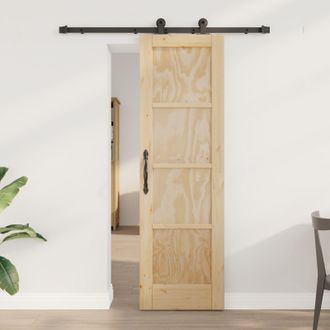 Berkfield Home Sliding Door with Hardware Set ORKDALSolid Wood Pine in Beige