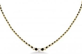 Allurez Graduated Eternity Black & Lab White Diamond Tennis Necklace 14k Yellow Gold (5.25ct)