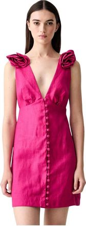 Farm Rio Mouwloze Euroflax Premium Linnen Mini Jurk - Dames - Feestkleedjes - Roze - M - Linnen - Kleedjes