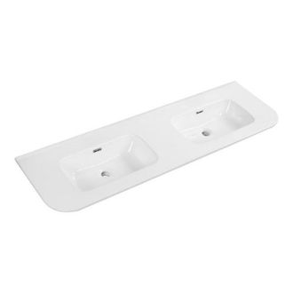 Saniclass Terra Meubelwastafel - 141x46x2cm - afgeronde hoeken - 2 wastafels - zonder kraangat - wit glans