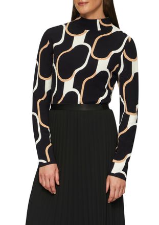 s.Oliver Black Label Strickpullover S.OLIVER BLACK LABEL, Damen, Gr. 48, schwarz (schwarz ecru), Strick, Obermaterial: 62% Viskose, 38% Polyester, bedruckt, figurbetont h&uuml;