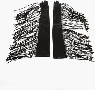 Dsquared2 Leather Warm Gloves with Fringes size 8