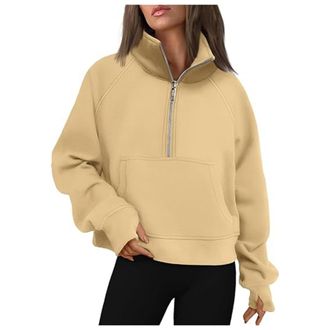 Generic Womens Cropped Cute Sweatshirts Fleece Lined Loose Fit Casual Hoodies Zipper Solid Trendy Stand Collar Y2K Outfits Cool 2025 Anime Comfort Fall Workou