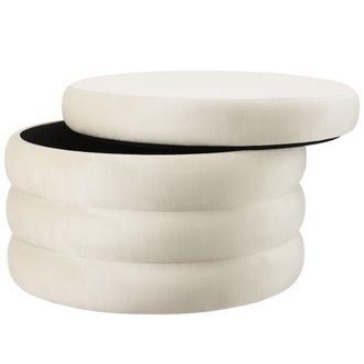 TecTake Puf tapizado de terciopelo con almacenaje, redondo, 67 x 42 cm, blanco
