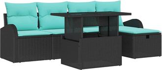 vidaXL Conjunto De Sof&aacute; De Jard&iacute;n 6 Uds. Negro Rat&aacute;n Sint&eacute;tico Vidaxl