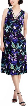 Connected Strappy V-Neck Floral Midi Dress In Purple