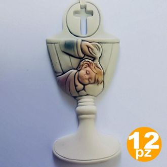 Trade Shop Trade Shop - Set 12 Bomboniere Battesimo Bambina Calice Acqua Santa Bianco Ceramica Appendino