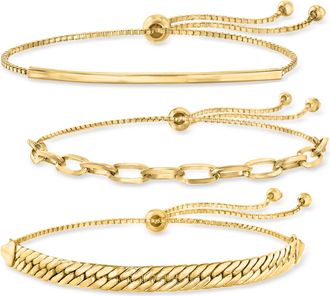 Ross-Simons 18kt Gold Over Sterling Jewelry Set: 3 Bolo Bracelets
