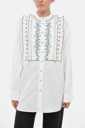 Valentino Camicia rouches Cannol&eacute; in Popeline di Cotone con Bottoni Gioiello Valentino