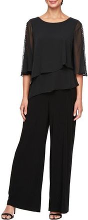 S.L. Fashions Tiered Capelet Jumpsuit in Black at Nordstrom, Size 12P
