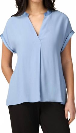 Oltre Short Sleeve V-Neck Blouse In Blue