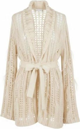 Twinset Madreperla Versierde Open Vest - Dames - Vesten - Beige - XS - Katoen - Truien & Vesten