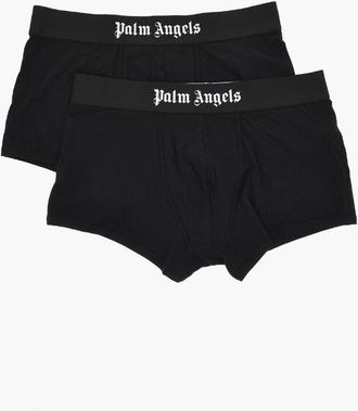 Palm Angels Set Of 2 Pairs Of Stretch Cotton Boxers With Logo Elastic Ba size Xxs