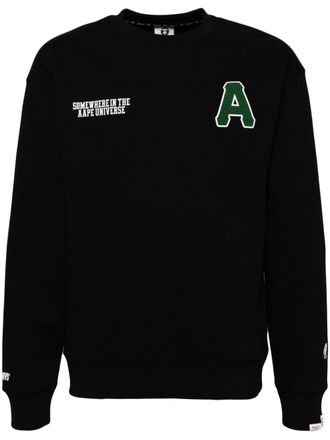 Aape By A Bathing Ape logo crew neck sweatshirt - men - Cotton/Polyester/Cotton/Spandex/Elastane - L - Black