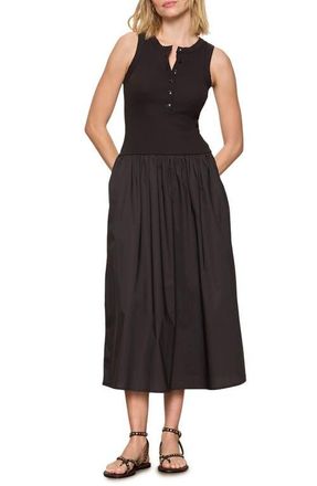 Sanctuary Breakaway Mixed Media Cotton Midi Dress in Black at Nordstrom, Size X-Small