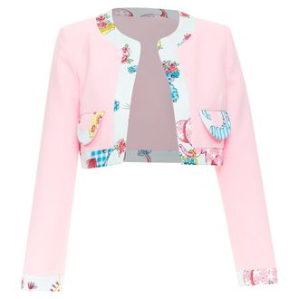 Moschino COUTURE! 2022 Runway Calico Animals pink blue bolero jacket IT38 XS