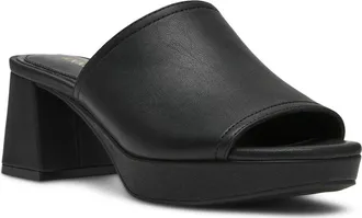 Anne Klein Primo Platform Slide Sandal in Black Smooth at Nordstrom, Size 6.5