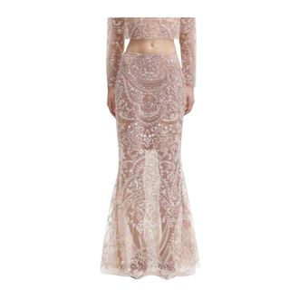 Self Portrait Maxi Skirts, female, Beige, Size: S Sequined Maxi Skirt